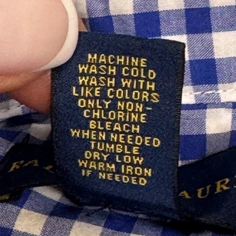 Ralph Lauren Boys Blue White Gingham Button Down Shirt Size‎ 7 Long Sleeves Pony